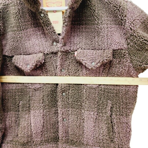 Levi’s Men's Fleece Sherpa Trucker Jacket Vintage Relaxed Fit Brown Size L New - Picture 11 of 16